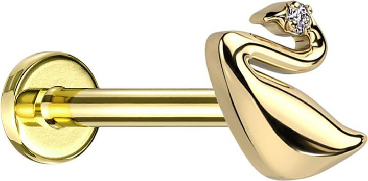 Star Piercing Micro Labret Innengewinde vergoldet Schwan vergoldet Kristall silber (ohne Messing, Titan G23)
