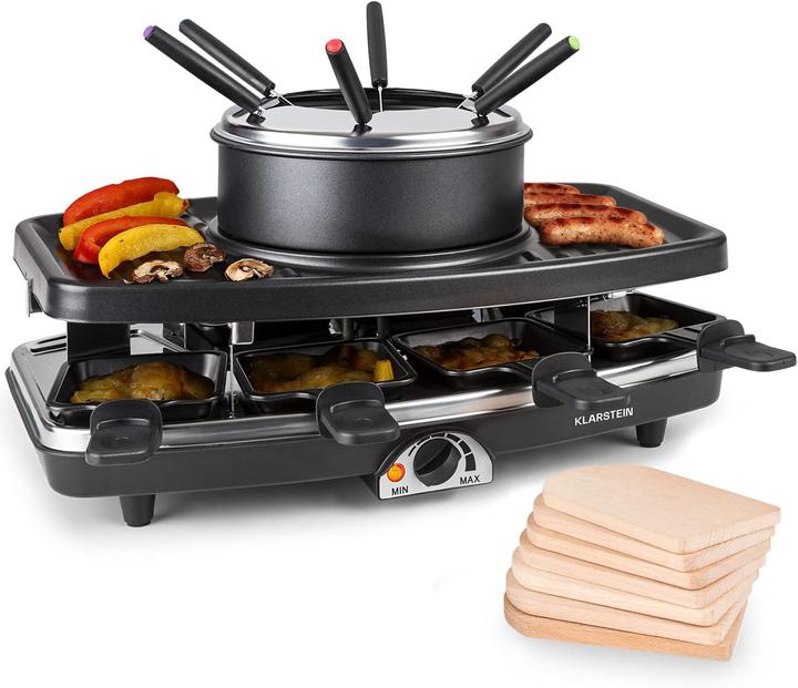 Produktbild Klarstein Entrecôte 2-in-1 Raclette Fondue Kombi Schwarz, mit Pfännchenuntersetzer