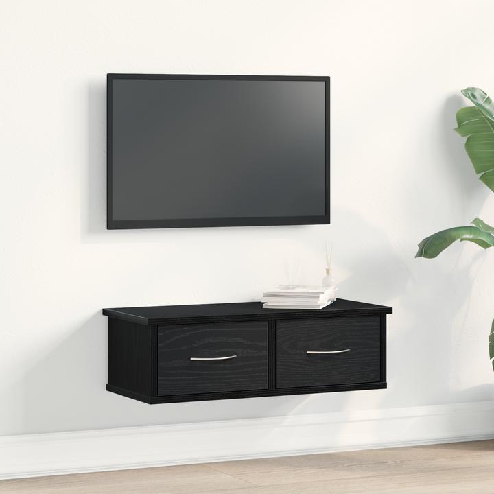 Produktbild VidaXL Wandmontiertes Schubladenregal Schwarz Eiche 60x26x18,5cm Holzwerkstoff (60 x 26 x 18.5 cm)