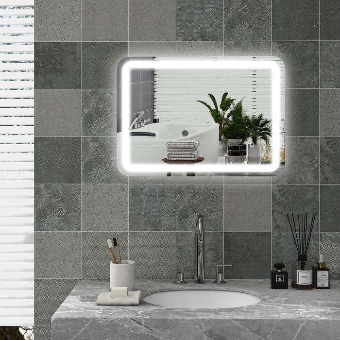 Produktbild Swisshandel24 Badezimmerspiegel, beleuchtet, Touch-Steuerung, beschlagfrei, dimmbar, 3 Lichtfarben, 50x70, Silber (50 x 70 x 4 cm)