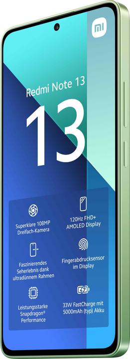 Produktbild Xiaomi Redmi Note 13 (128 GB, Mint Green, 6.67", Hybrid Dual SIM, 108 Mpx, 4G)