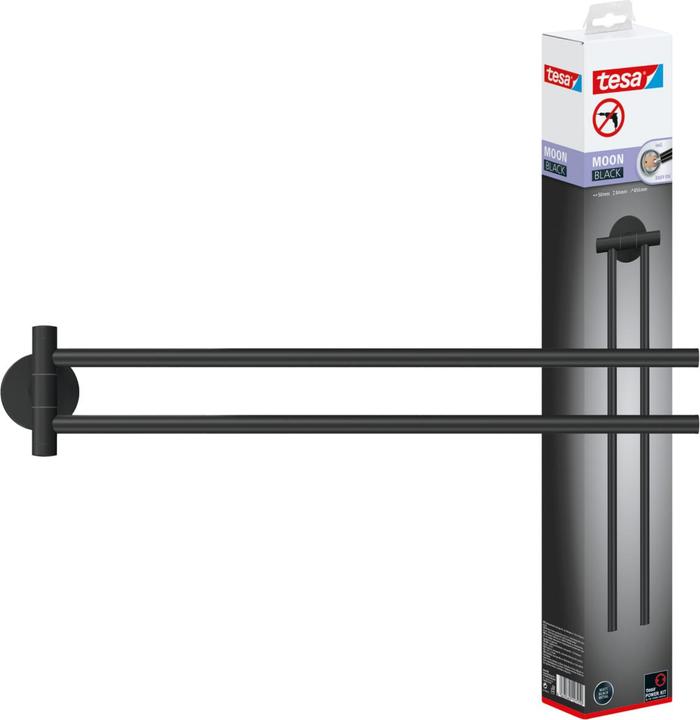 Image du produit tesa Porte-serviettes MOON BLACK à deux bras avec solution adhésive sans perçage