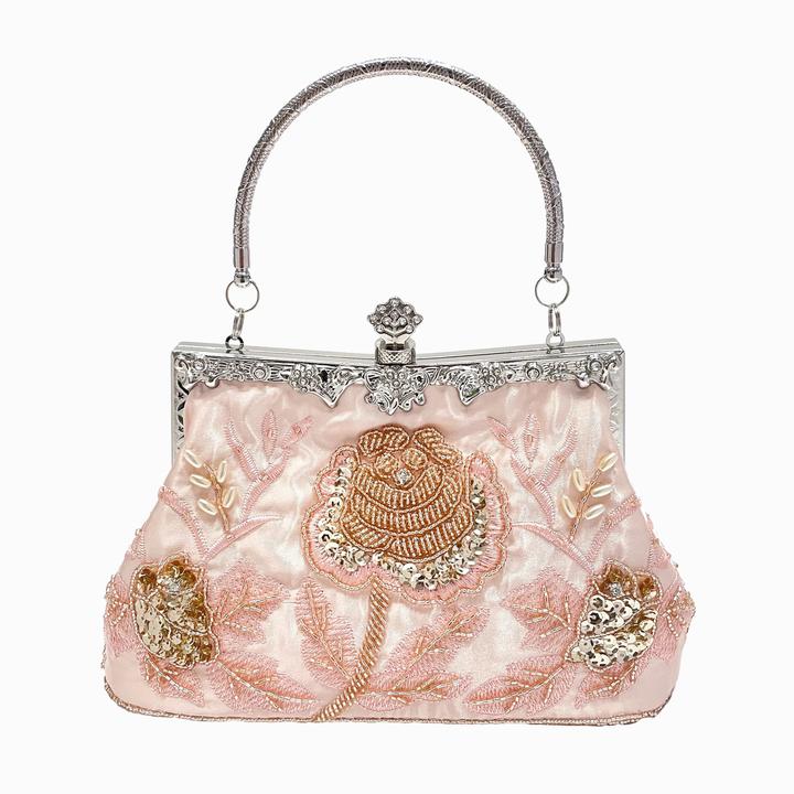 Immagine prodotto Only-Bags.Store Borsa da sera con perline e ricami floreali, borsette da sposa in raso vintage, pochette con