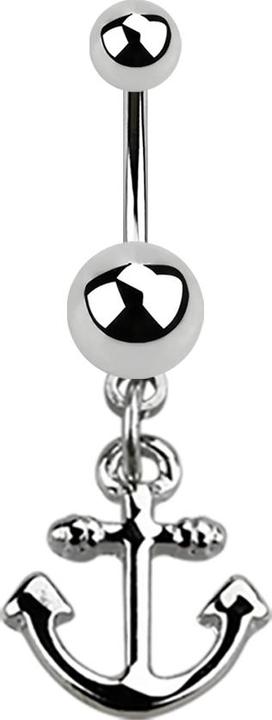 Star Piercing Banane silber mit Anhänger Anker (ohne Messing, Chirurgenstahl 316L)