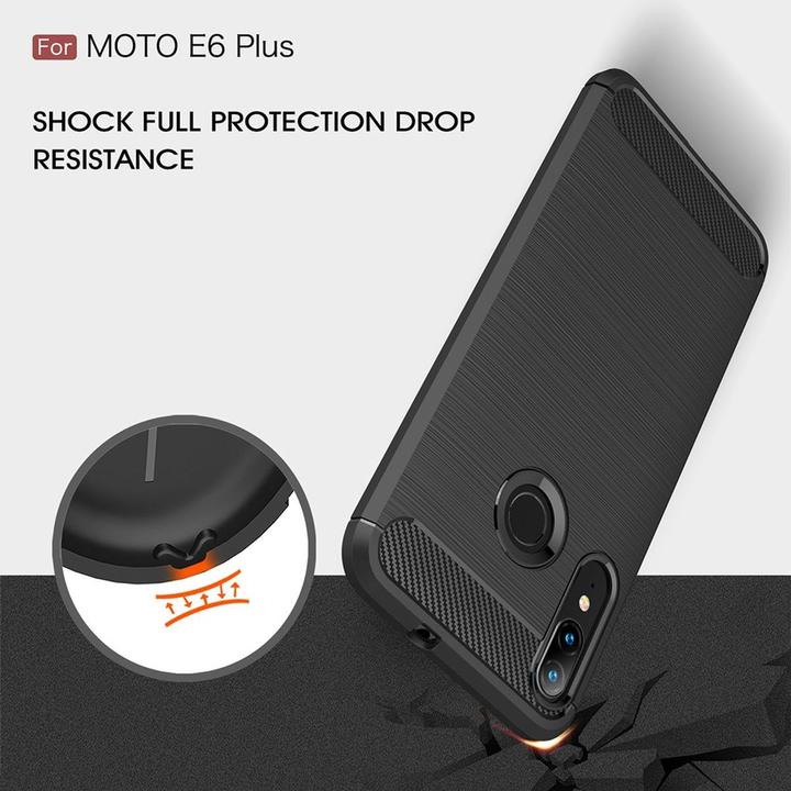 Actual product image König Design Case Mobile Protection for Motorola E6 Plus Case Cover Bumper Carbon Optics TPU Grey (Motorola Moto E6 Plus)
