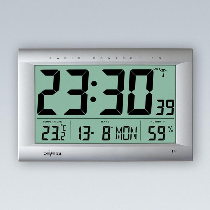 Produktbild Peweta digitale Funkwanduhr DCF77 silber