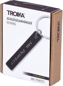 Actual product image Troika MR PERFECT key fob with "Mr. Perfect" lettering, glossy grey/black