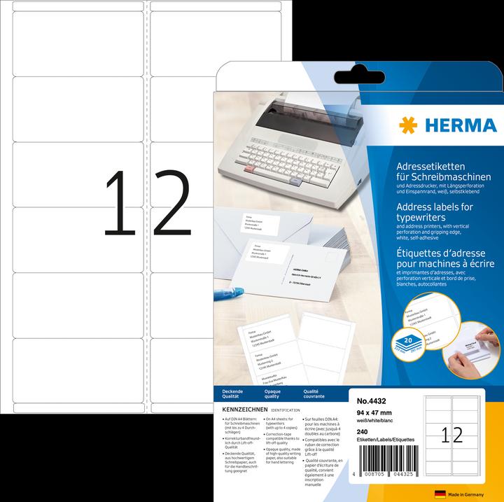 Produktbild HERMA Adressetiketten für Schreibmaschinen A4