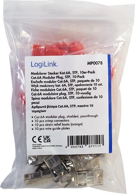 Produktbild LogiLink Cat.6A RJ45 Modular Stecker für Cat.6A & Cat.7 Verlegekabel, 10er Pack (Netzwerkkabel Stecker)