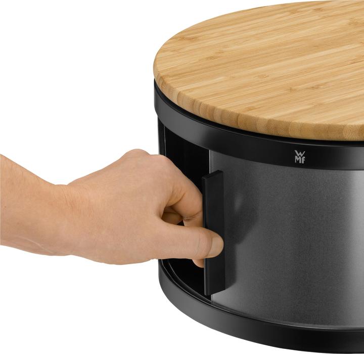 Produktbild WMF Gourmet Brotkasten rund / Brotbox mit Schneidbrett 32 x 13cm Bambus Cromargan Edelstahl schwarz