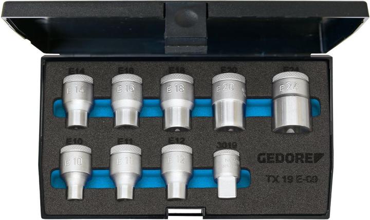 Produktbild Gedore TX 19 E-09 Steckschlüssel-Satz 1/2" 9-teilig Aussen-TX E10-E24 (1/2")