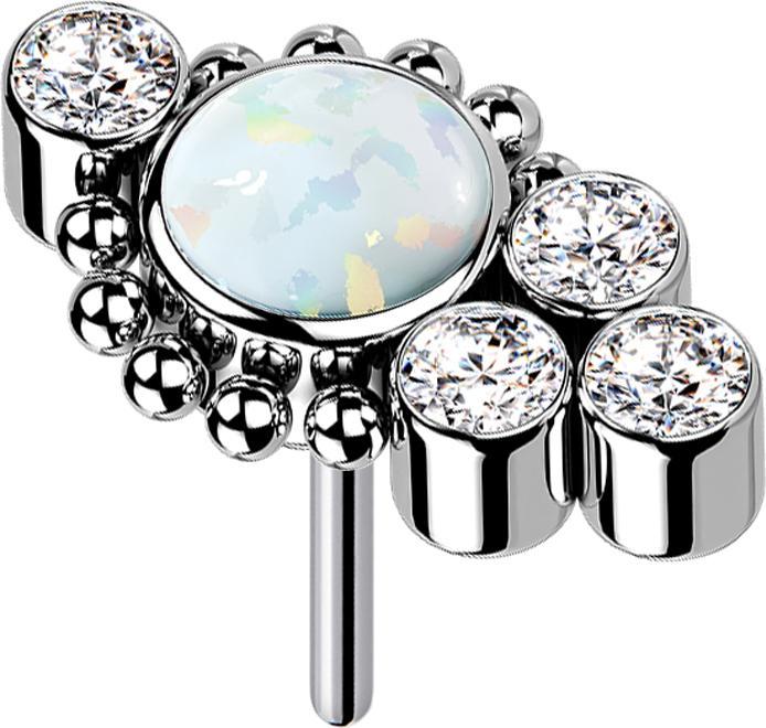 Star Piercing Threadless silber Kugeln vier Kristalle silber Opal weiss (Chirurgenstahl 316Lohne Messing, ohne MessingTitan G23)