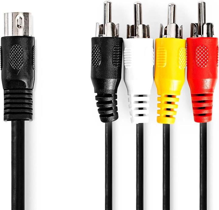 Actual product image Nedis DIN audio cable | DIN 5-pin plug | 4x RCA plug | Nickel-plated | 1.00 m | Round | PVC | Black (1 m)