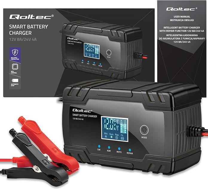 Actual product image Qoltec Mikroprozessor-Ladegerät 12V 8A 24V 4A LCD (12V, 24V, 8 A)