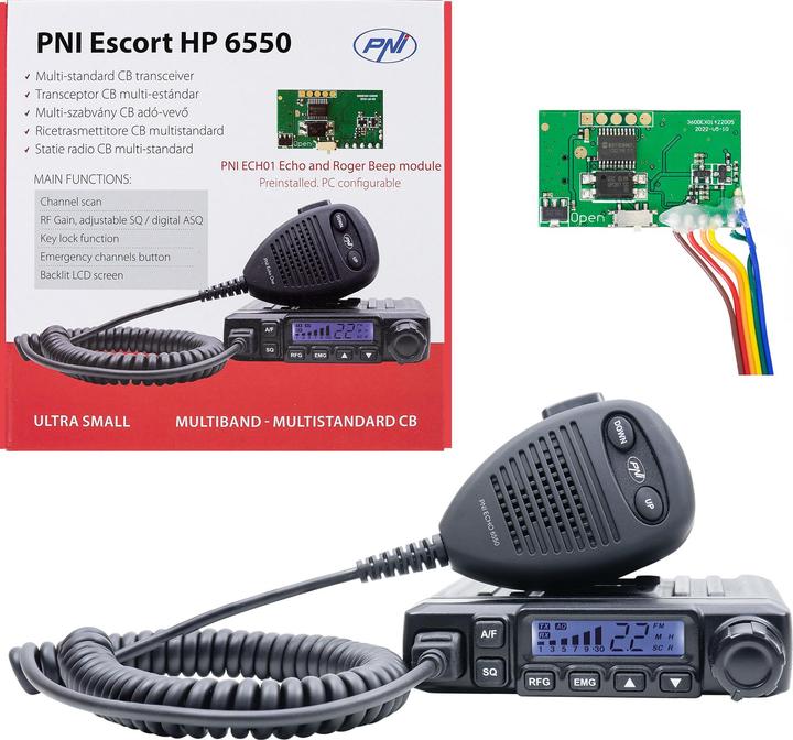 Productafbeelding PNI Escort HP 6550 CB radio met ingebouwde ECH01, multistandaard, 4 W, AM-FM, 12 V, ASQ, m