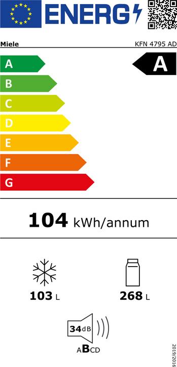 Energie-Label Miele Kühl- / Gefrierkombination KFN 4795 AD Edelstahl CleanSteel (371 l)