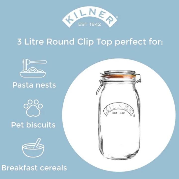 Image du produit Kilner 3L Round Cliptop Jar Glass Storage Container Canister Valuable Jar, Glass, 3L (3 l)