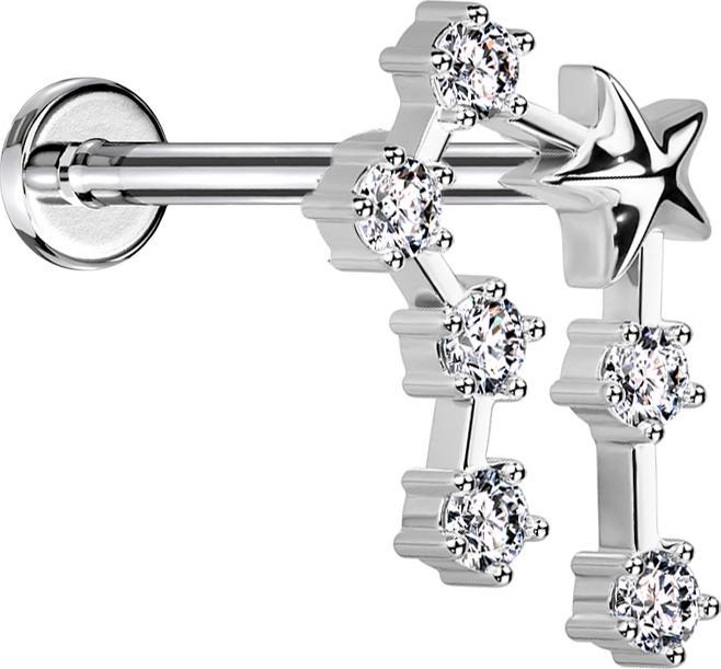 Immagine prodotto Star Piercing Micro Labret filo interno in argento Segno zodiacale Cancro con cristalli (Acciaio chirurgico 316L, Ottone)
