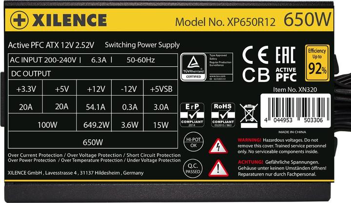 Produktbild Xilence XP650R12 650W PC Netzteil, Meet 80+ Gold, Gaming, ATX (650 W)