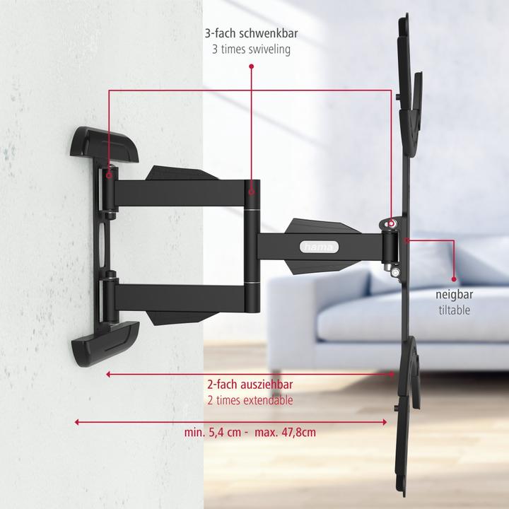 Produktbild Hama TV-Wandhalterung, schwenkbar, neigbar, ausziehbar, 191 cm (75") bis 45 kg (Wand, 75", 45 kg)
