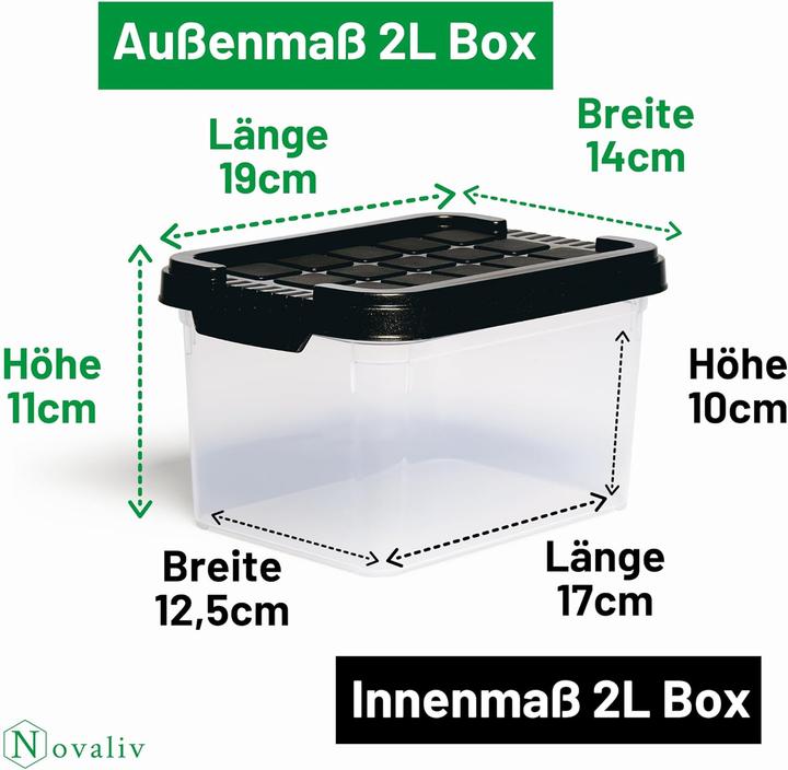 Produktbild Novaliv 3x Aufbewahrungsboxen mit Deckel klein 2 L Anthrazit Nestbar stapelbare Plastikboxen mit Cli (2 l)