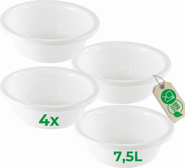 Novaliv 4x Spülschüssel Rund 7,5L, D36 cm, Weiss, BPA-frei Spülmaschinenfest Ideal für Küche und Camp