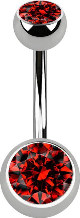 Star Piercing Banane silber mit zwei Kugeln silber Kristall rot (ohne Messing, Titan G23)
