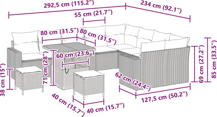 Produktbild VidaXL 12-teiliges Garten Sofa Set mit Kissen Schwarz Poly Rattan Akazie
