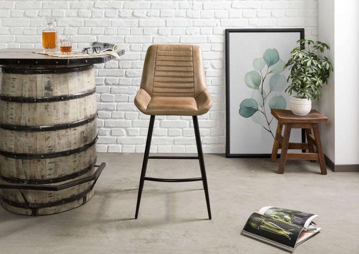 Produktbild Floki24 Barhocker IRON LABEL, Echtleder & Stahl, 52x57x108 - beige