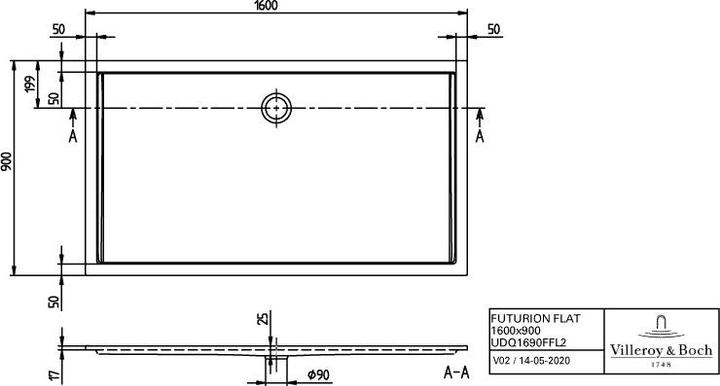 Actual product image Villeroy & Boch Shower tray Futurion Flat UDQ1690FFL2V 160x90x1,7 cm white