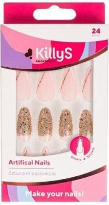 Actual product image KillyS Artificial Nails Stiletto Golden Glitter French (Artificial nails, Golden)