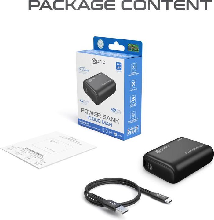Produktbild prio Fast Charge (22.5W SCP/20W PD/ QC3.0 ) Power Bank 10.000mAh schwarz (10000 mAh, 37 Wh)