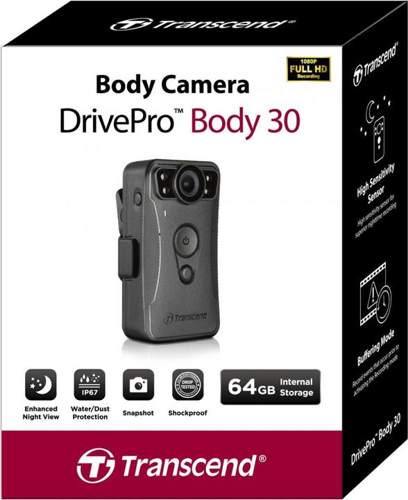 Produktbild Transcend DrivePro Body 30 (Bluetooth, WLAN, Eingebautes Display, GPS-Empfänger, Eingebaute Anzeige, Full HD)