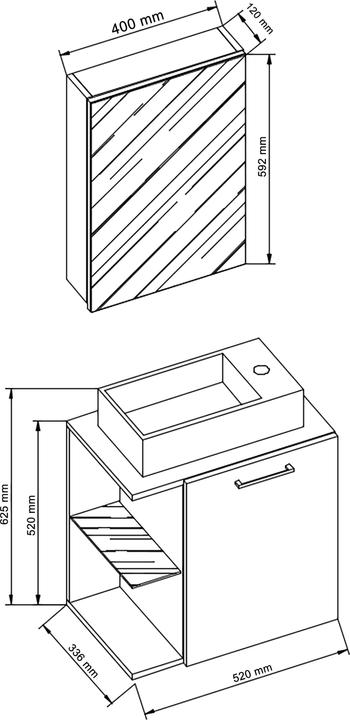Produktbild VCM 3 tlg. Gäste WC Waschplatz Waschtisch Hausa Spiegelschrank