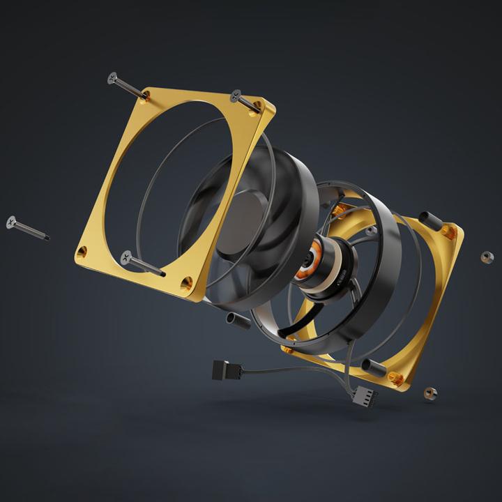 Produktbild Alphacool Apex Stealth Metal Power 120mm L?fter 3000rpm (gold/schwarz) (120 mm, 1 x)