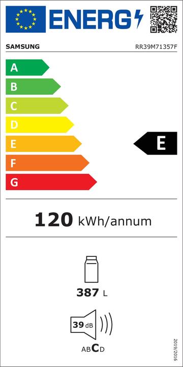 Energy Label Samsung RR39M71357F/EG RR7000, Refrigerator, Refined Steel,185 cm, 387 ℓ (387 l)