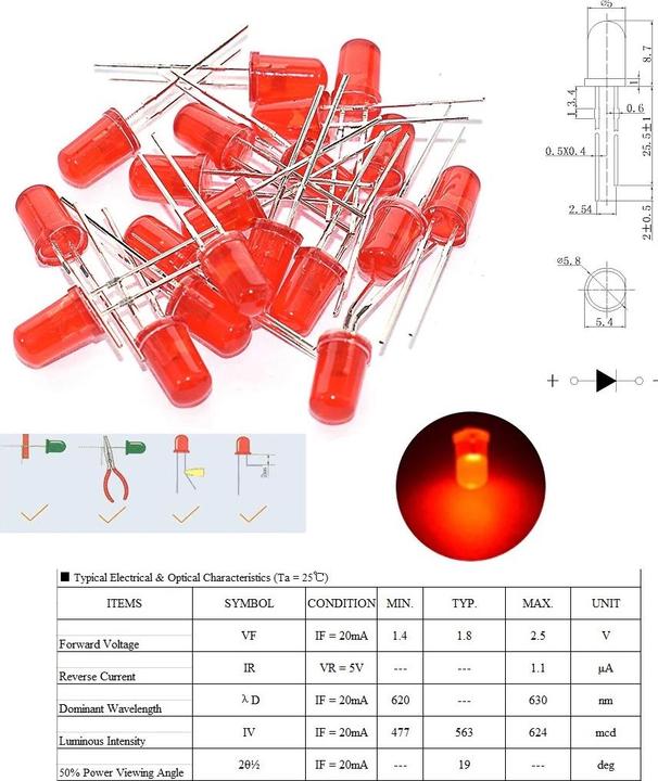 Image du produit OEM 30 pièces. LED rouge 5mm