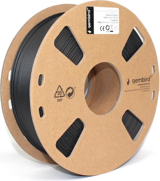 Produktbild Gembird Flashforge PLA-plus filament, Black 1.75 mm, 1kg (PLA+, 1.75 mm, 1291 g, Schwarz)
