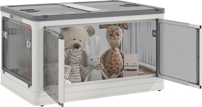 Produktbild Swisshandel24 Aufbewahrungsbox 69L stapelbar mit Rollen, 5-seitiger Zugang, Weiss (69 l)
