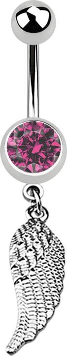 Star Piercing Banane silber mit Anhänger Flügel und Kristall pink (Chirurgenstahl 316L, ohne Messing)