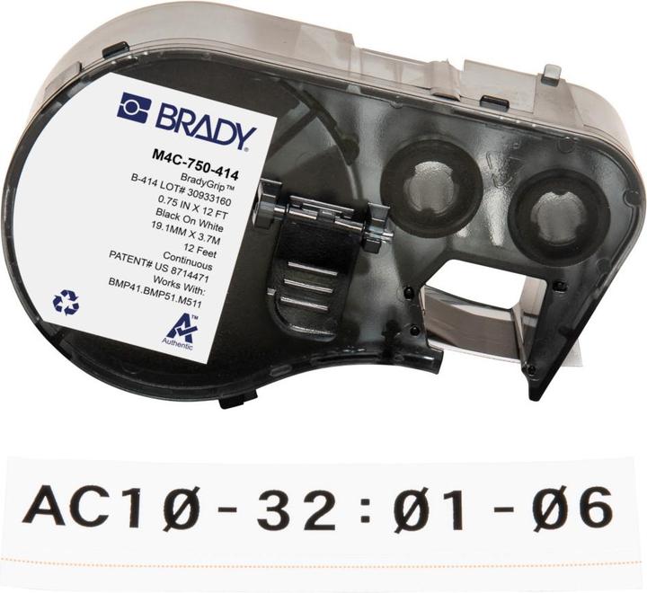 Produktbild Brady M4C-750-414, BradyGrip-Klettband zum Bedrucken, Polyester, Schwarz auf weiss, 19.05 mm x 3.66