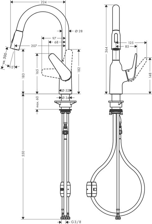 Produktbild hansgrohe Focus M42 Einhebel-Küchenarmatur 180, Ausziehbrause, 2 Strahlarten