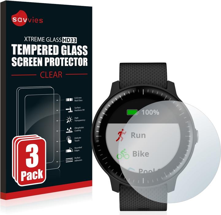Produktbild Savvies Panzerglas Hartglas Displayschutz (Vivoactive 3 Music)