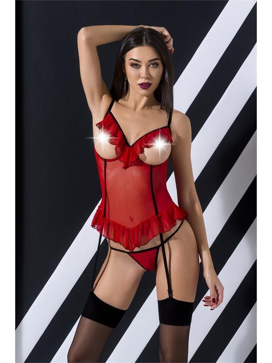 Actual product image Passion Ruffle Corset with Open Cups Plus Thong (2 pcs.)