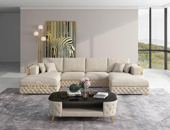 Produktbild Mason Ct Luxus Sofa Loft Style U-Form Samt Beige (Wohnlandschaft)
