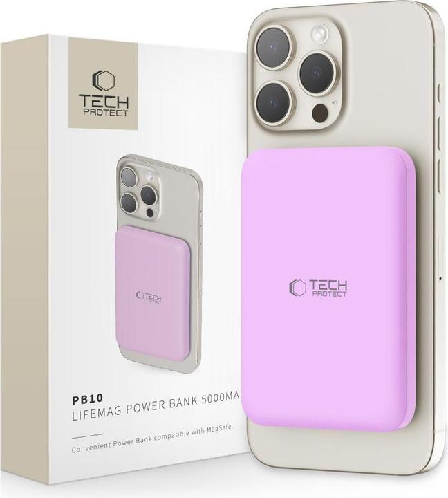Actual product image Tech-Protect LifeMag MagSafe PB10 5000mAh Power Bank - Pink (5000 mAh, 15 W)