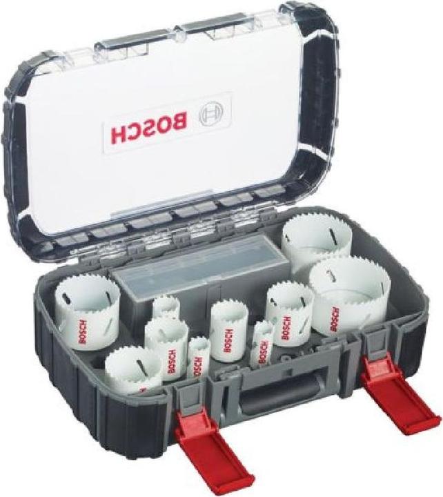 Produktbild Bosch Professional Zubehör 14-teiliges Universal-Set, 2 Lochsägen Progressor for Wood&Metal (20 mm, 22 mm, 25 mm, 32 mm, 35 mm, 40 mm, 44 mm, 76 mm, 60 mm, 68 mm, 51 mm)