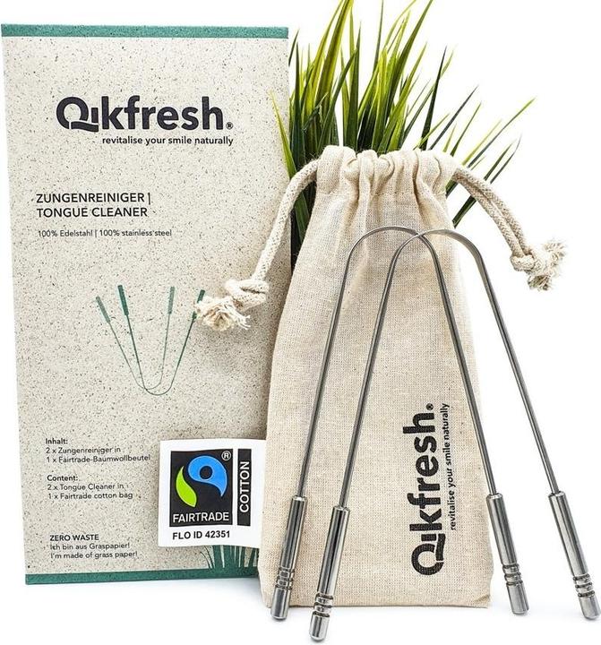 Qikfresh Zungenreiniger mit Baumwollbeutel (Zungenschaber, 2 x)