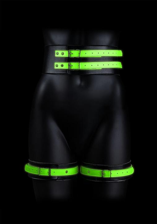 Actual product image Ouch! Thigh Cuffs with Belt and Handcuffs - Glow in the Dark - S/M