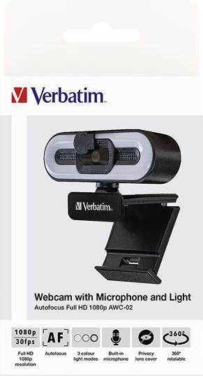 Produktbild Verbatim Webcam mit Mikro+Licht AWC-02 1080p Autof (2 Mpx)